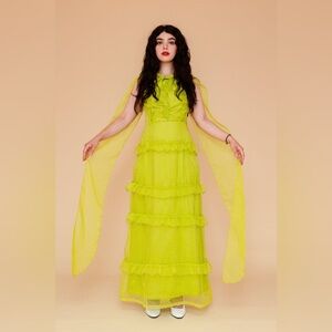 Samantha Pleet Anemone Gown Green Maxi Dress NWT